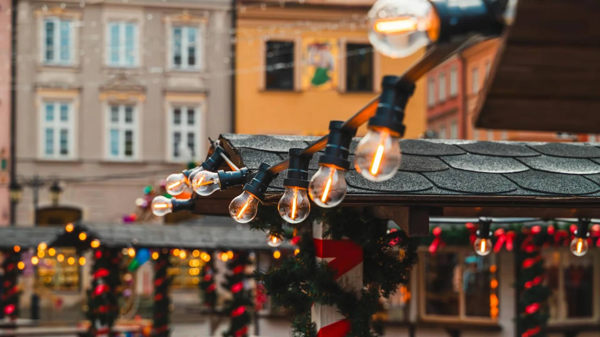Varazdin festive market decorations glowing in warm winter light